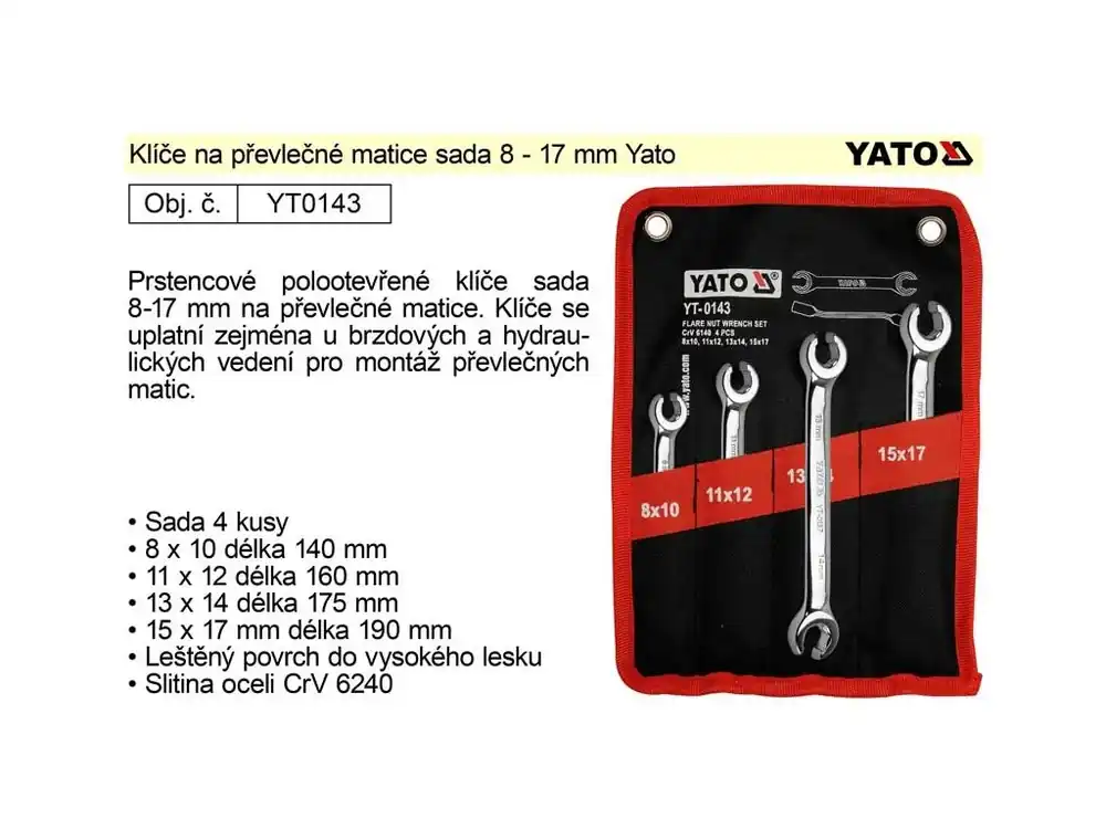 Klíče na převlečné matice sada 8 - 17 mm Yato