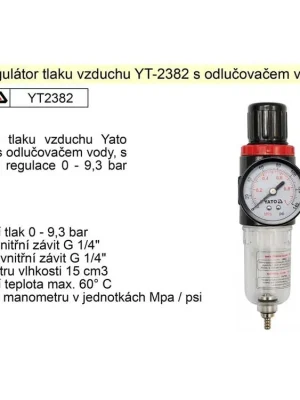 YATO Regulátor tlaku vzduchu s odlučovačem, 1/4", redukční ventil YT-2382