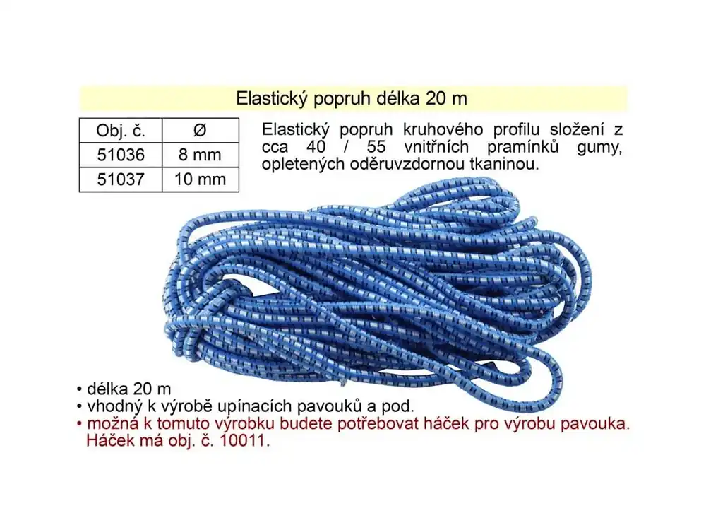 Gumový elastický popruh 20 m x 10 mm
