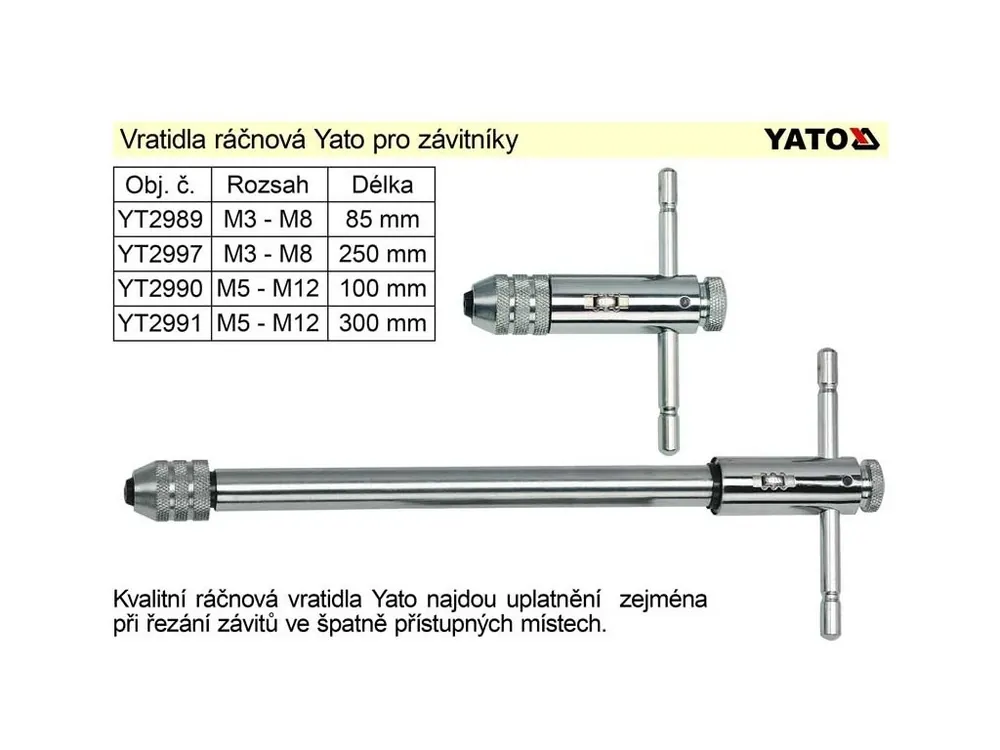 Vratidlo závitové ráčnové Yato délka 250mm pro závitníky M3-M8