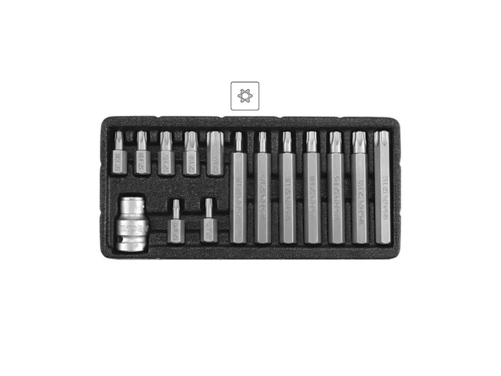 Bity Torx, vrtané, sada 15 dílů, pro ráčnu 1/2", Yato