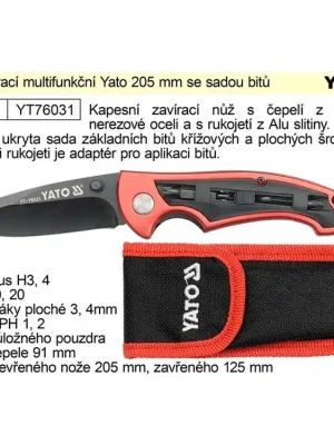 Nůž zavírací multifunkční Yato 205 mm se sadou bitů