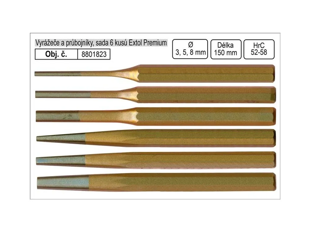 Vyrážeče a průbojníky sada 6 kusů 3-8mm Extol Premium