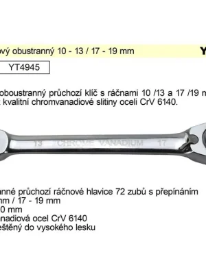 Klíč ráčnový obustranný 10 - 13 / 17 - 19 mm Yato
