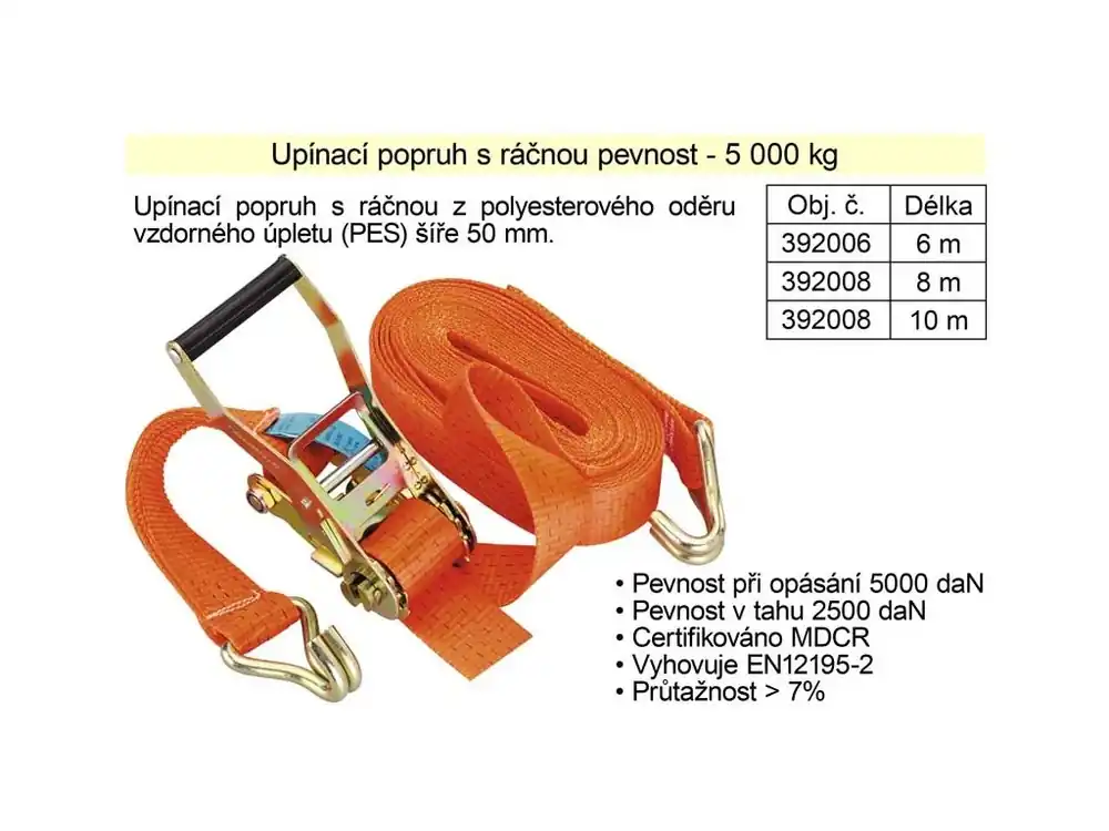 Popruh upínací pás s ráčnou 5t/8m/50mm