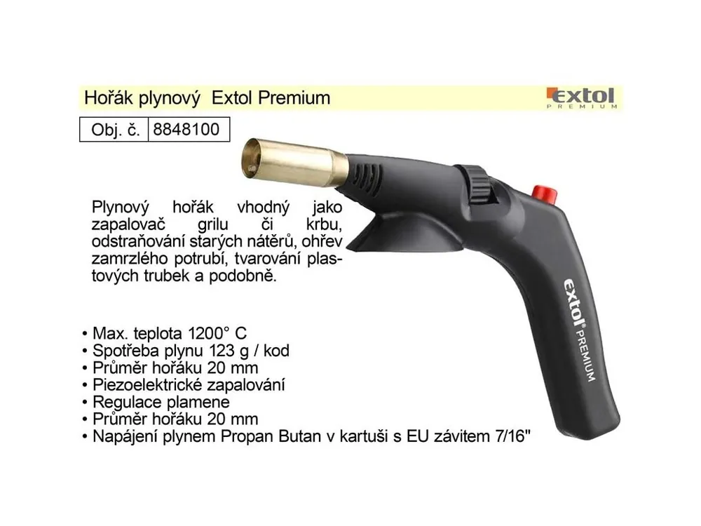 Hořák plynový Extol Premium pro kartuše se závitem