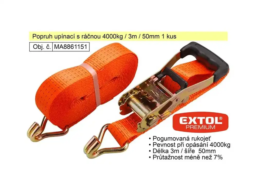 Popruh upínací s ráčnou 4000kg / 3m / 50mm 1 kus