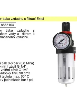 Regulátor tlaku vzduchu s filtrací Extol 8865104