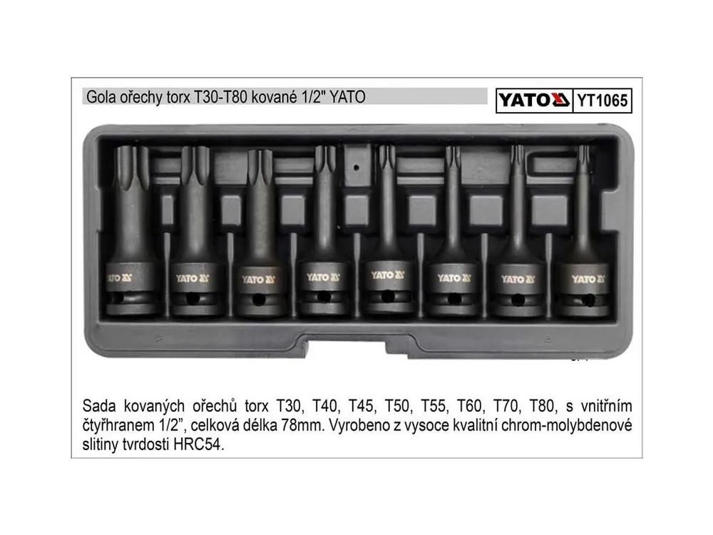 YATO Zástrčné hlavice TORX T30-T80 gola ořechy sada 8 kusů kované