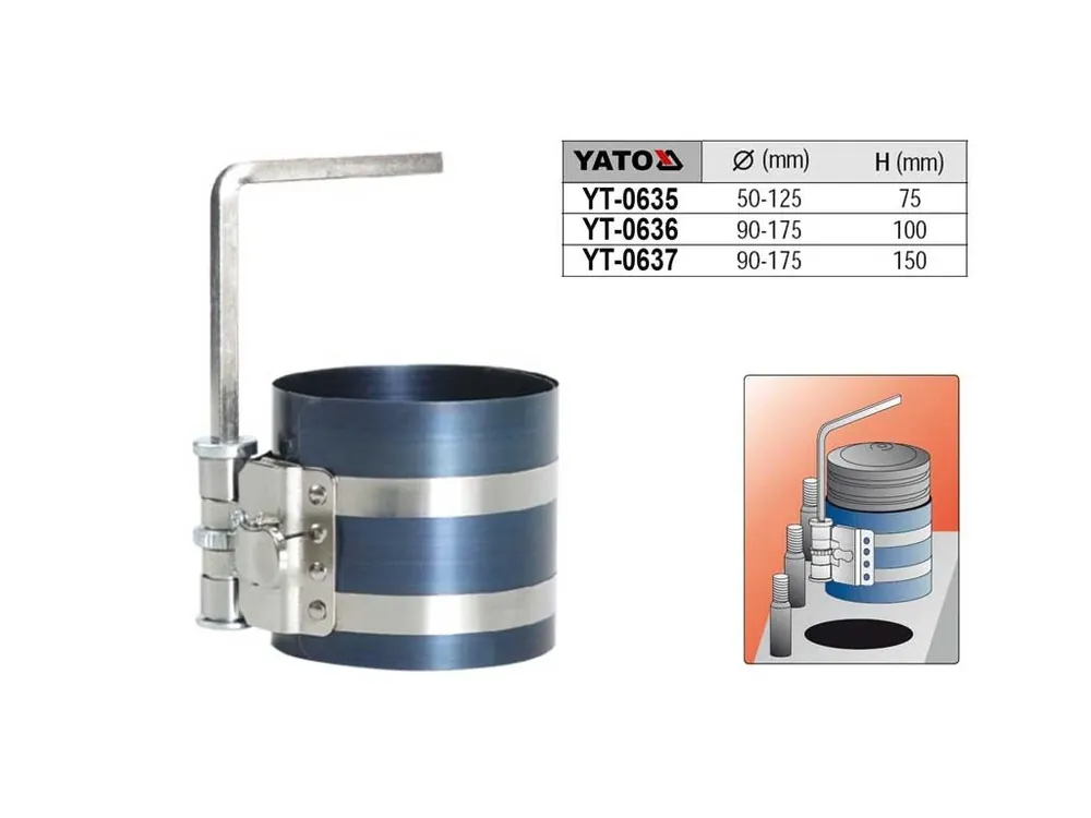Přípravek na vkládání pístních kroužků 90-175mm hloubka 100mm YATO