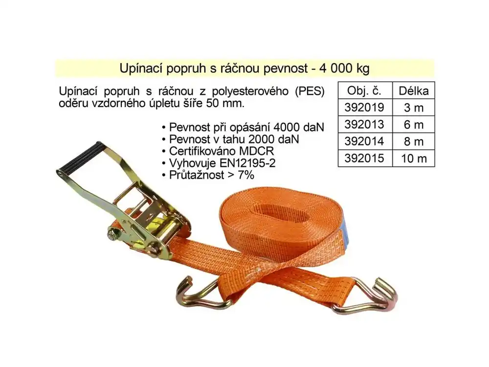 Popruh upínací pás s ráčnou 4t/10m/50mm