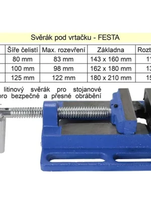 Svěrák na stojanovou vrtačku šíře 125 mm