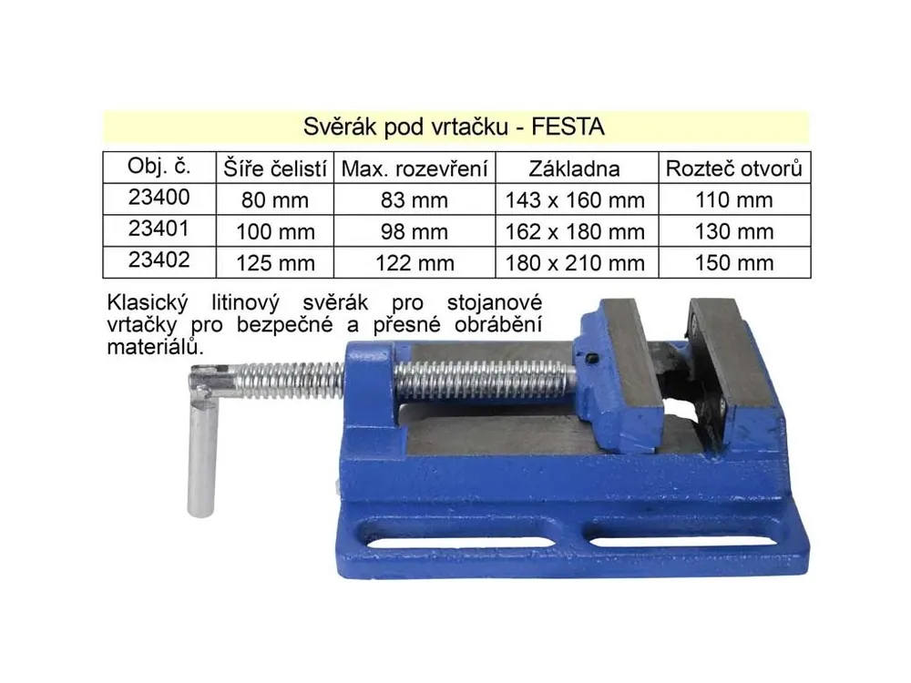Svěrák na stojanovou vrtačku šíře 125 mm
