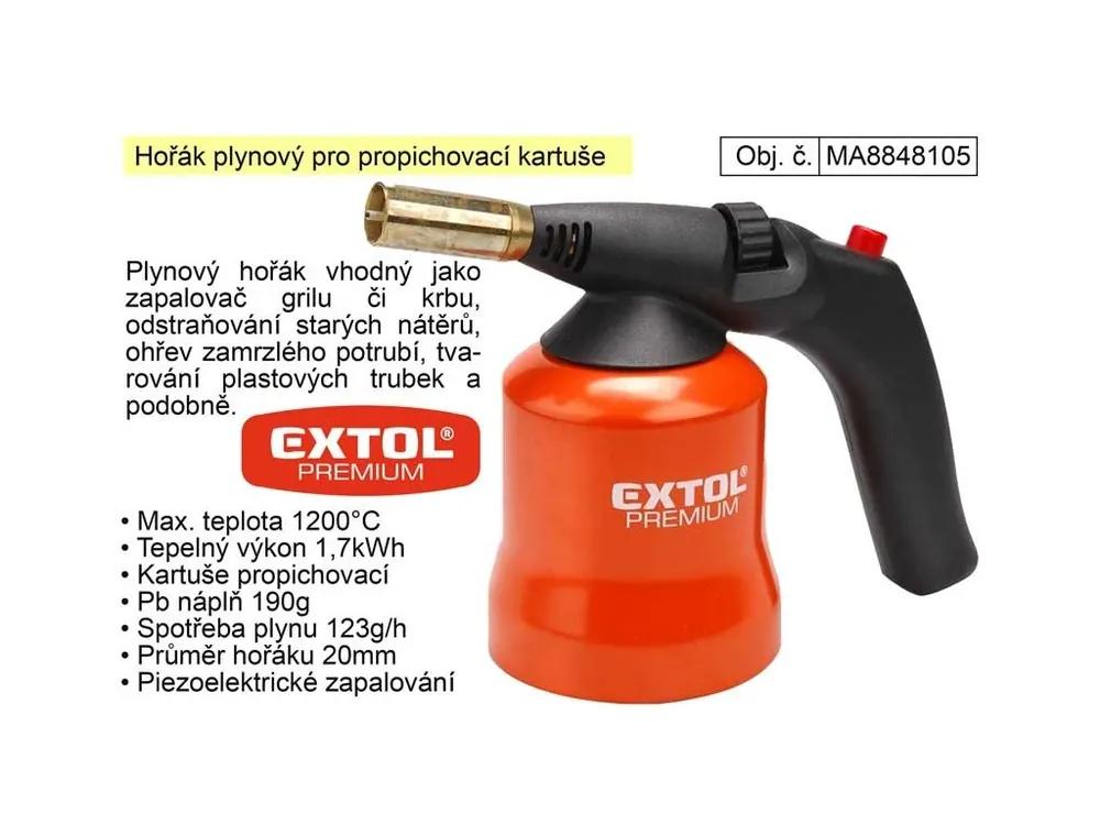 Hořák plynový Extol Premium pro propichovací kartuše