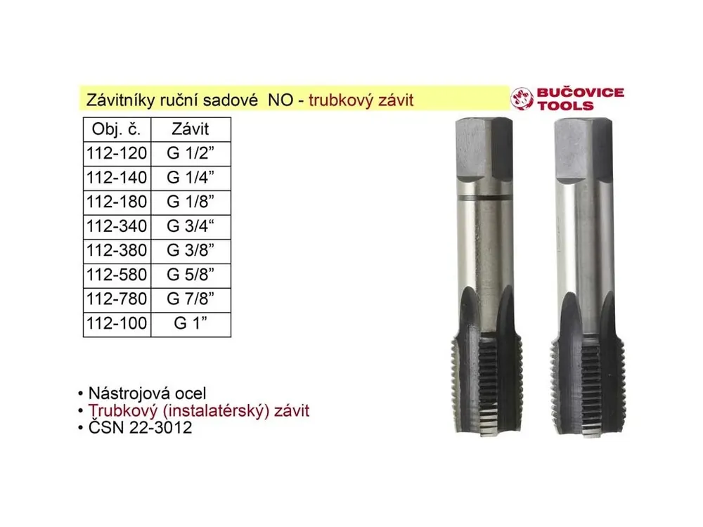 Závitníky ruční sadové G1/2" NO trubkový závit