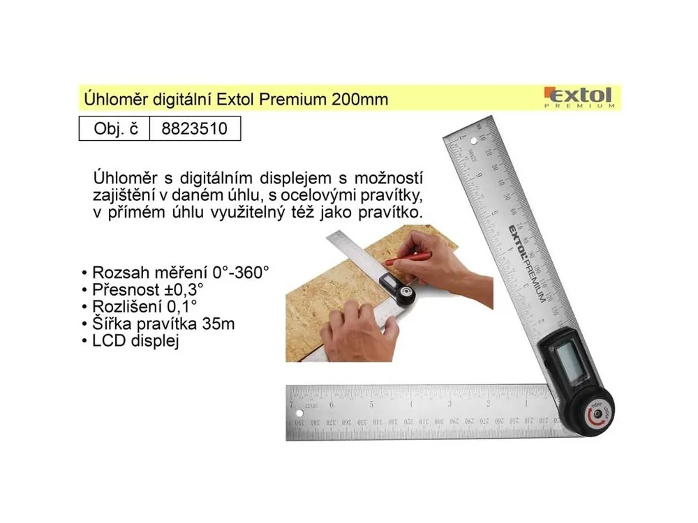Úhloměr digitální Extol Premium 200mm