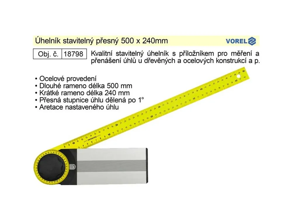Úhelník stavitelný přesný 500 x 240mm