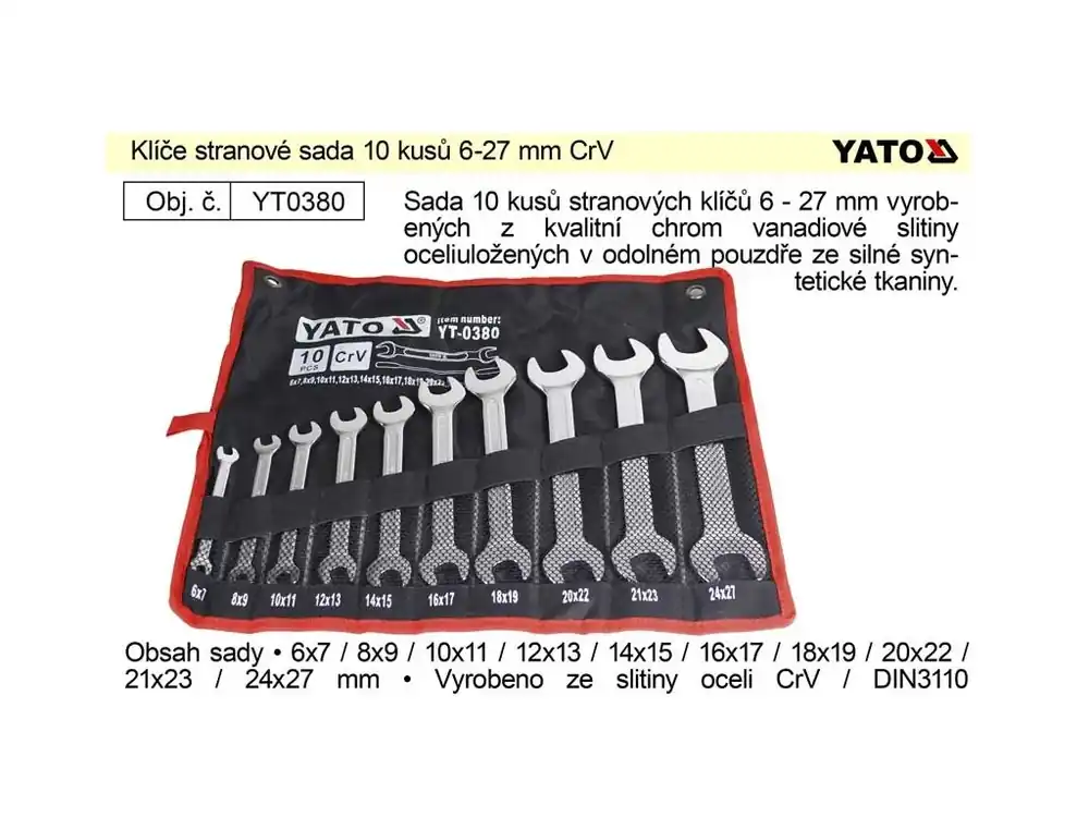 Klíče stranové sada 10 kusů 6-27mm CrV Yato