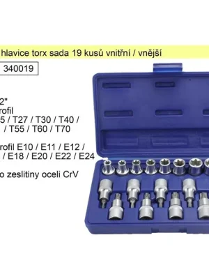 Nástrčné hlavice torx sada 19 kusů s vnitřním a vnější