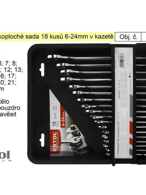 Klíče očkoploché sada 18 kusů 6-24mm v kazetě