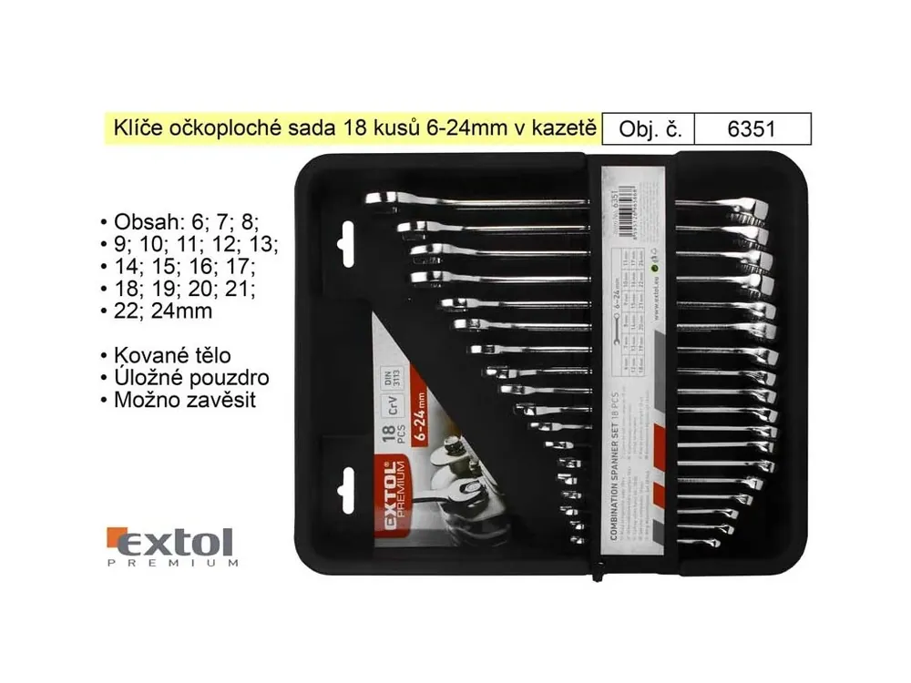 Klíče očkoploché sada 18 kusů 6-24mm v kazetě