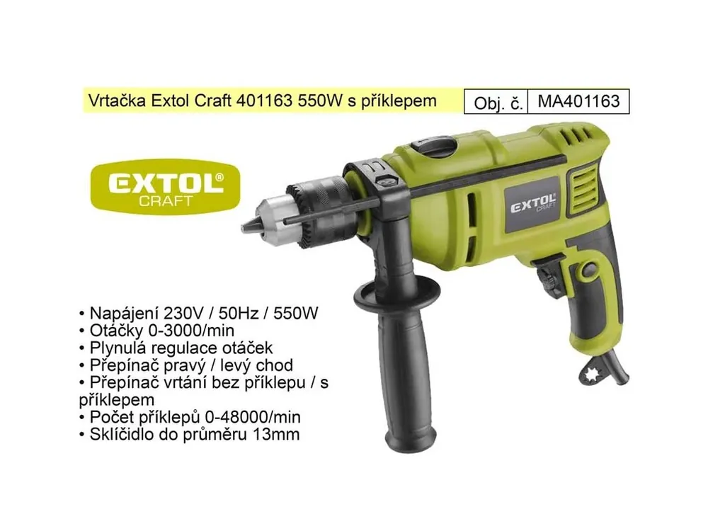 Elektrická vrtačka s příklepem 550 W Extol 401163
