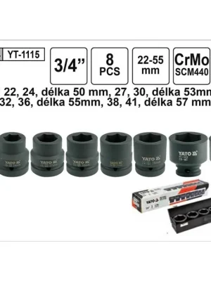 YATO Gola ořechy šestihranné kované 3/4" sada 8 kusů 22-41mm YT-1115