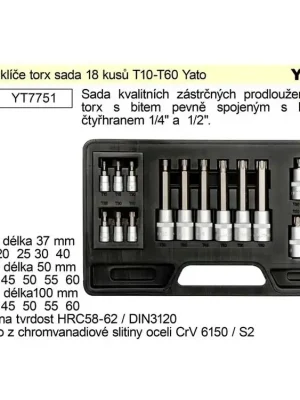 YATO Gola ořechy torx sada 18 kusů T10-T60 Yato