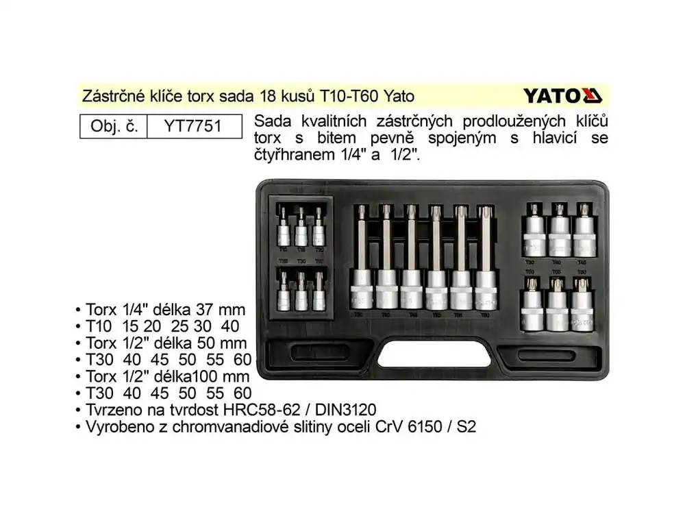 YATO Gola ořechy torx sada 18 kusů T10-T60 Yato