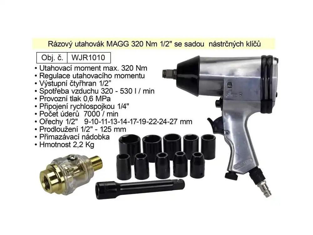 Rázový utahovák MAGG 320 Nm 1/2" se sadou nástrčných klíčů WJR1010