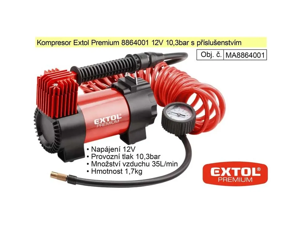 Kompresor Extol Premium 8864001 12V 10,3bar s příslušenstvím