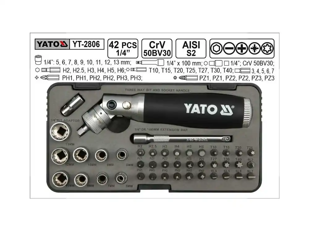 YATO Gola sada 42 dílů 1/4" YT-2806