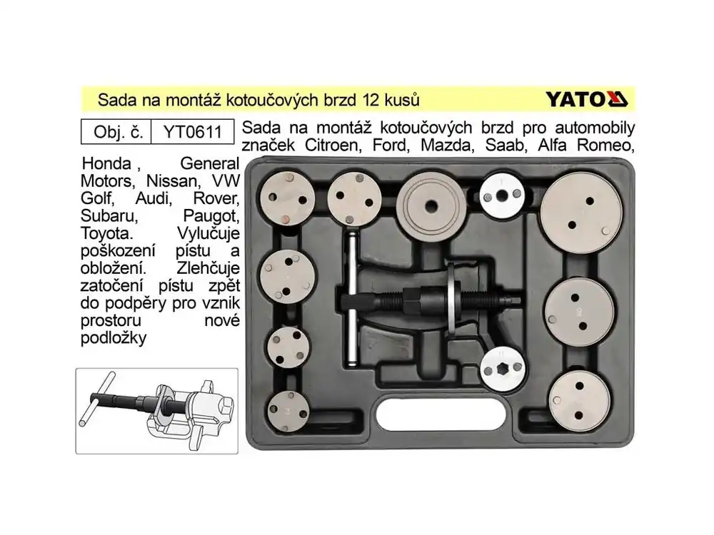 Sada na montáž kotoučových brzd 12 dílů profi Yato