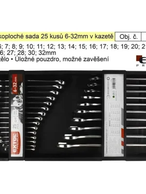 Klíče očkoploché sada 25 kusů 6-32mm v kazetě