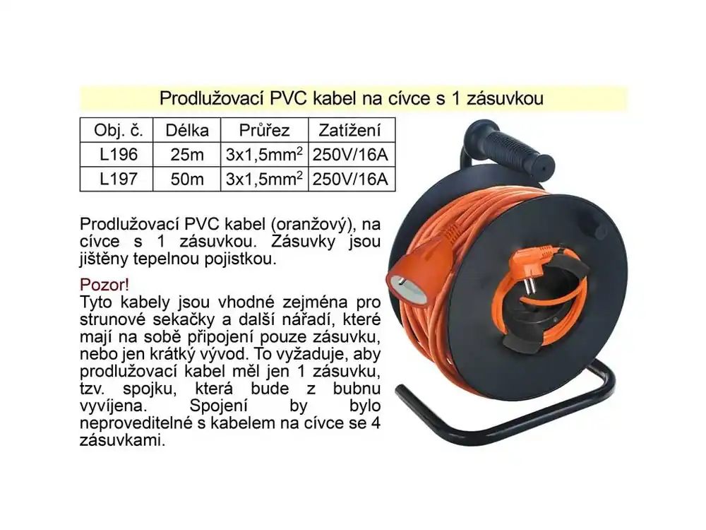 Prodlužovací kabel 50 m na cívce 1 zásuvka