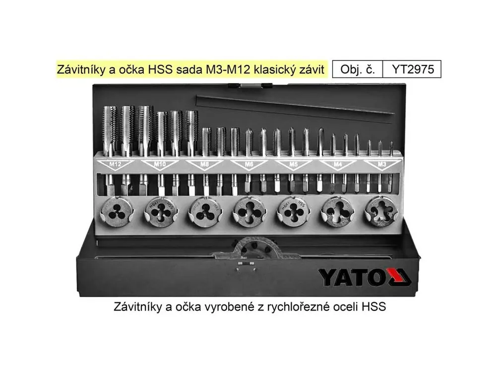 Závitníky a očka HSS sada M3-M12 klasický závit, Yato
