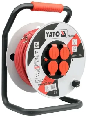 YATO Prodlužovací kabel na cívce 30m, 230V 3x2,5mm, gumová izolace, 4 zásuvky YT-8106