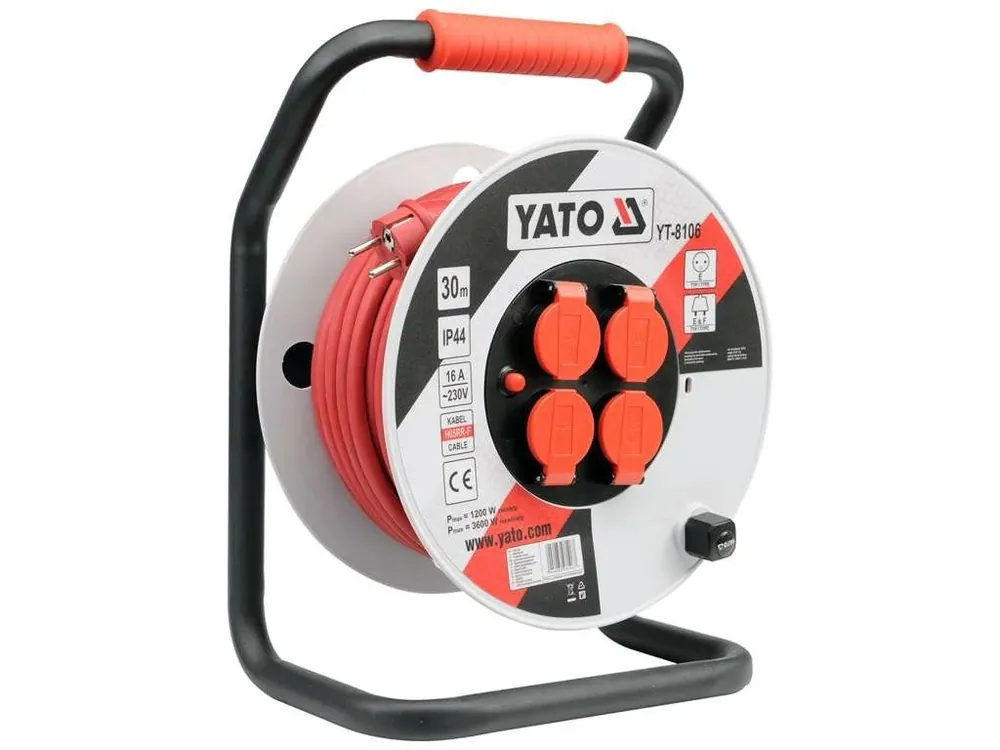 YATO Prodlužovací kabel na cívce 30m, 230V 3x2,5mm, gumová izolace, 4 zásuvky YT-8106