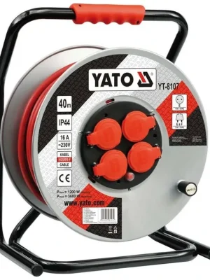 YATO Prodlužovací kabel na cívce 40m, 230V 3x2,5mm, gumová izolace, 4 zásuvky YT-8107