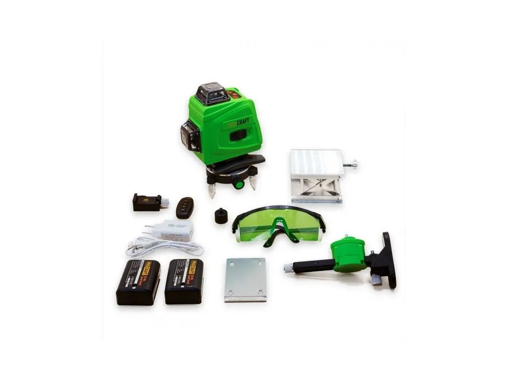 PROCRAFT LE-4G Křížový laser 3D 360° zelený paprsek, samonivelační, dosah 40m