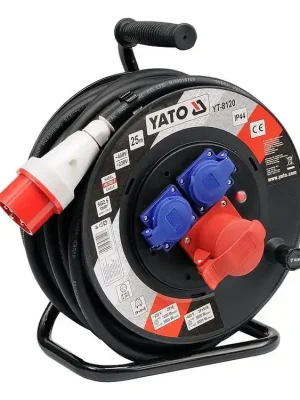 YATO Prodlužovací kabel na cívce 25m, 400V 5x2,5mm, gumová izolace, 3 zásuvky YT-8120