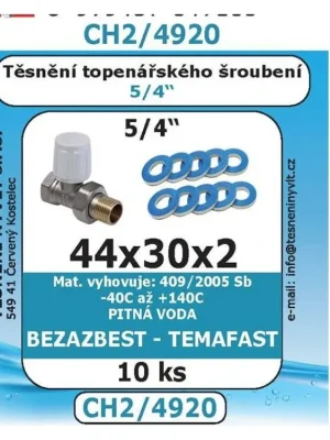 Těsnění bezazbestové do topenářského šroubení 5/4", 44 x 30 x 2 mm (sada 10 ks)