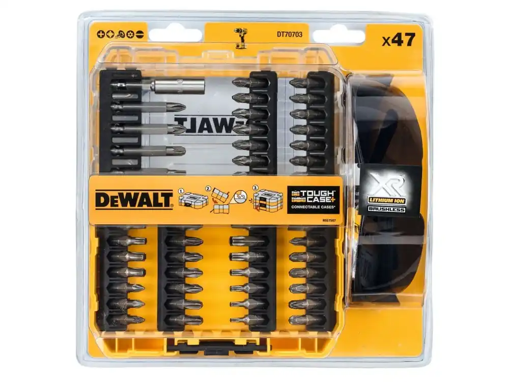 47dílná sada bitů a nástavců a pracovní brýle DeWALT DT70703