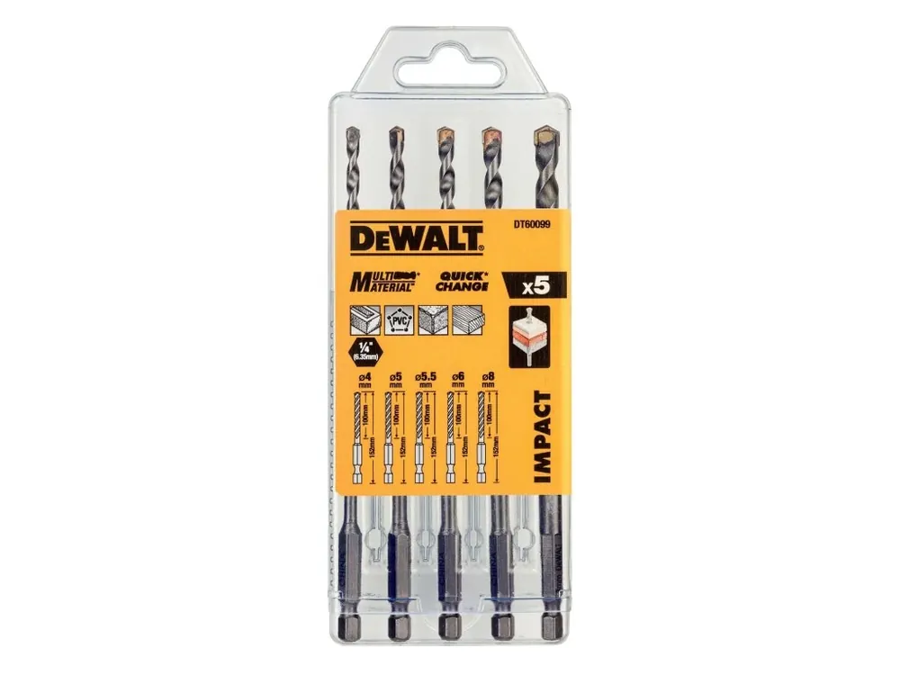 Sada vrtáků 5dílná 4-8mm 1/4" Multimaterial DT60099 DeWALT
