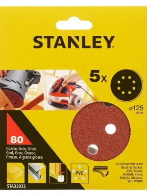 Brusné papíry pro excentrickou brusku O 125 mm P80 (5ks) STANLEY STA32032