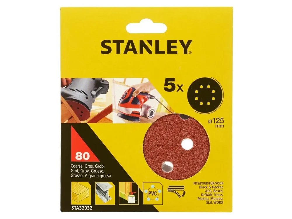 Brusné papíry pro excentrickou brusku O 125 mm P80 (5ks) STANLEY STA32032