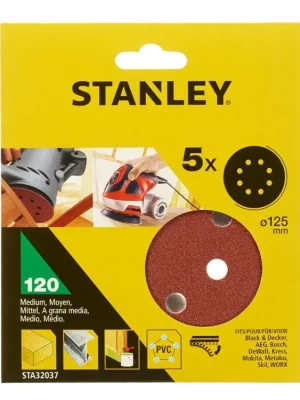 Brusné papíry pro excentrickou brusku O 125 mm P120 (5ks) STANLEY STA32037