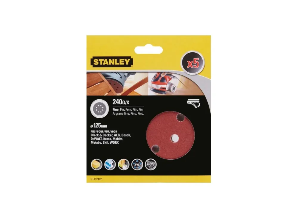 Brusné papíry pro excentrickou brusku O 125 mm P240 (5ks) STANLEY STA32182