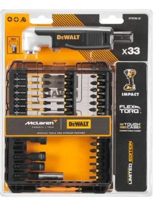 Sada bitů 33dílná IMPACT Torsion 25mm s pravoúhlým nástavcem v pouzdře DeWALT DT70782 edice McLaren