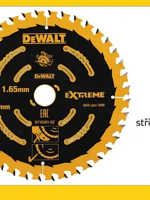 Pilový kotouč 165x1,65x20mm, SK40 ATB, 20° jemný a přesný řez DT10301 DeWalt